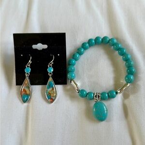 Bundle of faux turquoise earrings and bracelet
